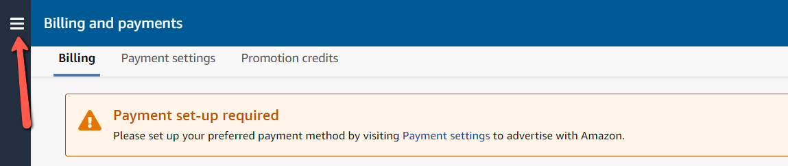 Billing details for Amazon ads account